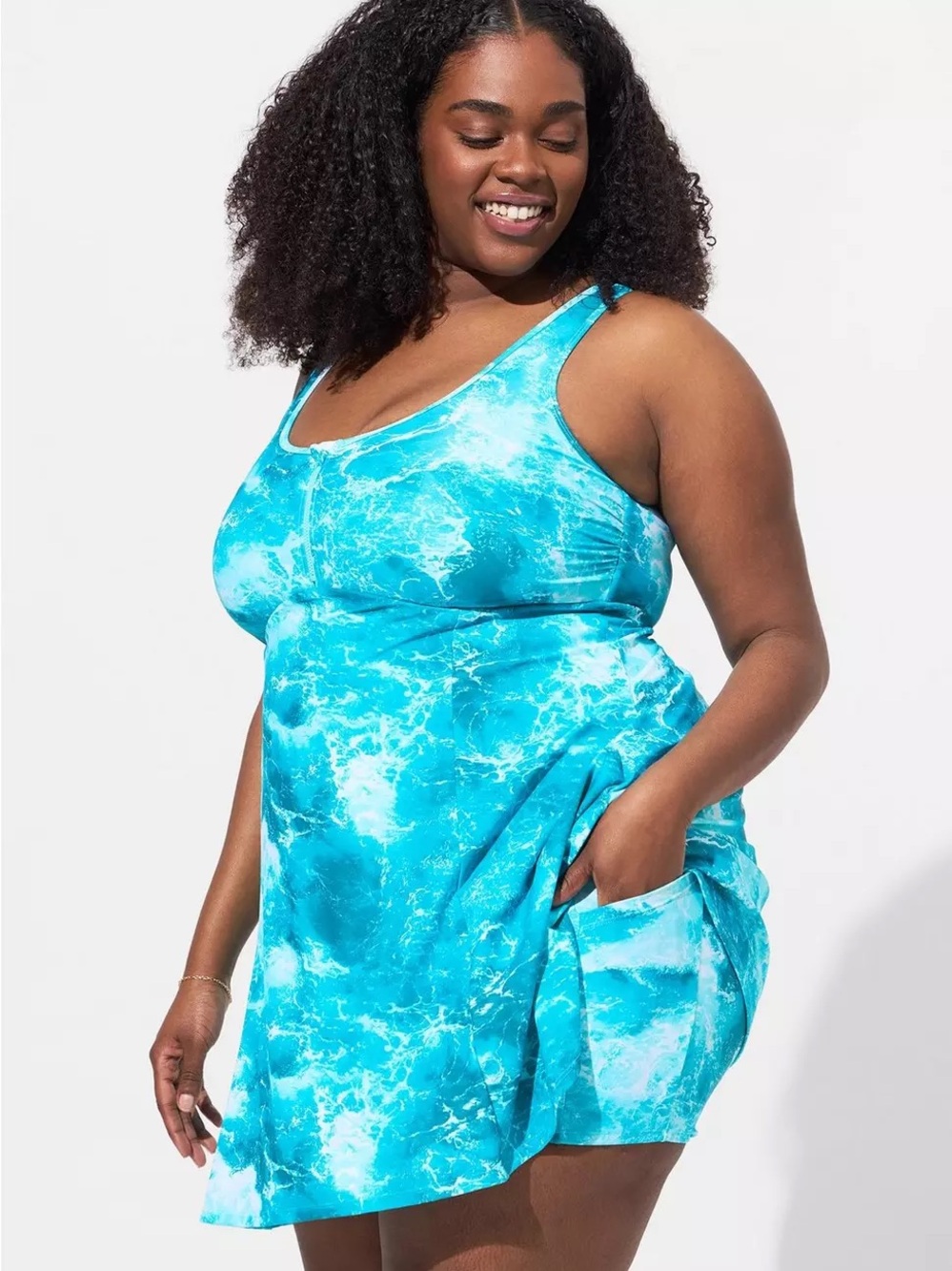 Torrid Wireless Long Zip-Front Swim Dress With Short Size 1X - Picture 2 of 14